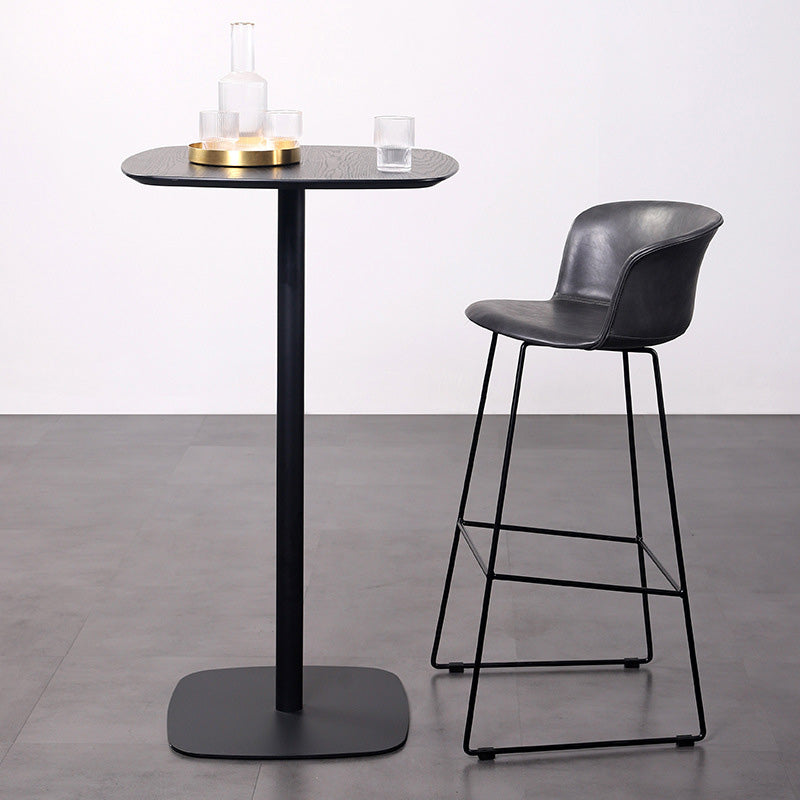 Contemporary Retro Square Saddle Leather Stainless Steel Bar Stool Backrest Footrest For Dining Room