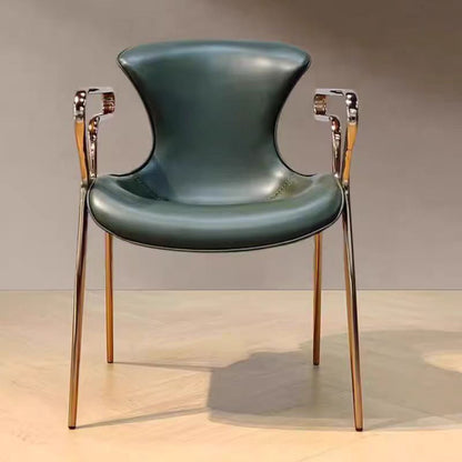 Contemporary Luxury Saddle Leather Carbon Steel Frame Dining Chair Backrest Armrest For Dining Room