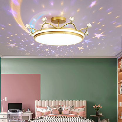Contemporary Creative Kids Crown Iron Acrylic LED Semi-Flush Mount Ceiling Light For Bedroom