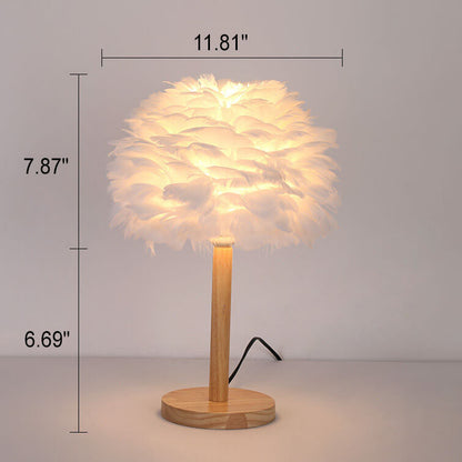Modern Creative Feather Decorative Solid Wood 1-Light Table Lamp