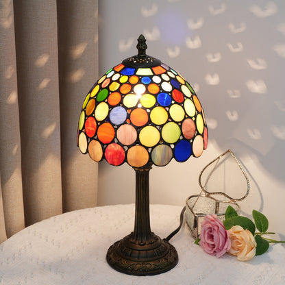 Traditional Tiffany Resin Glass Dome Round 1-Light Table Lamp For Bedside