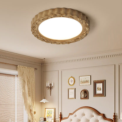 Traditional Vintage Round Petal Iron Resin Acrylic LED Flush Mount Ceiling Light For Bedroom