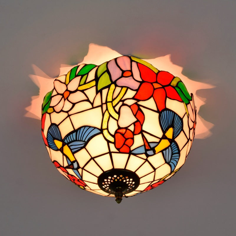 European Rustic Tiffany 2-Light Flush Mount Lighting