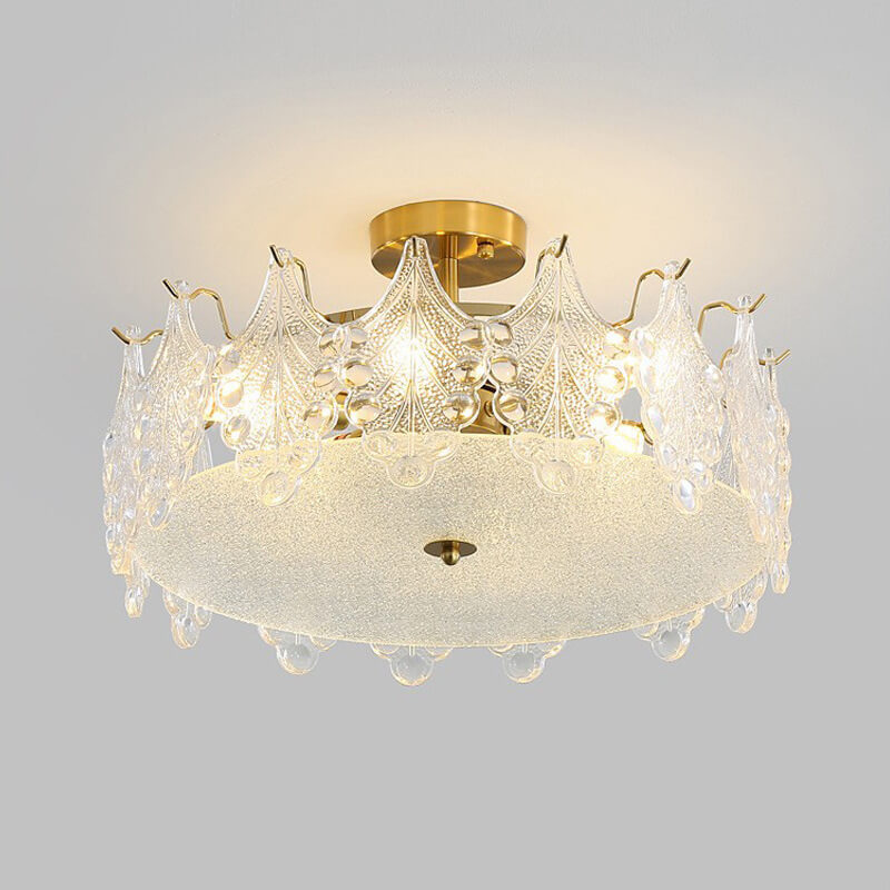 French Luxury Glass Round Drum 5/6/8 Light Semi-Flush Mount Ceiling Light
