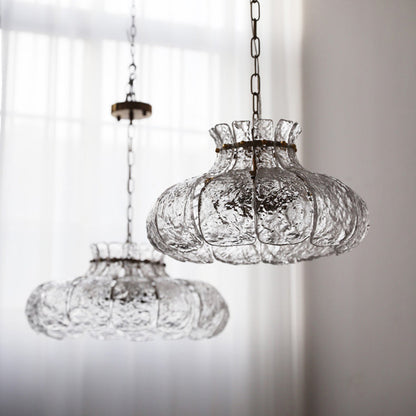 Traditional Vintage Round Floral Iron Glass 4-Light Pendant Light For Living Room