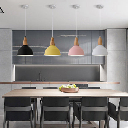 Nordic Minimalist Macaron Solid Color Aluminum Wood 1-Light Pendant Light