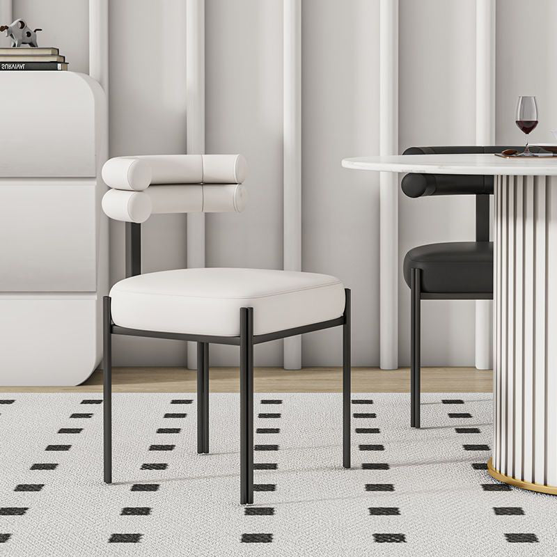 Contemporary Creative Half Arc Square Faux Leather Metal Dining Chair Backrest Armless For Dining Room