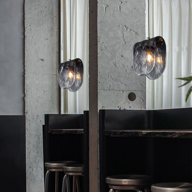 Modern Minimalist Arched Full Copper Blister Pattern Glass 1-Light Pendant Light For Living Room