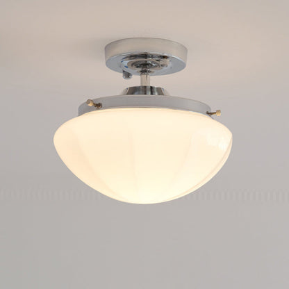 Contemporary Scandinavian Cream Round Iron Glass 1-Light Semi-Flush Mount Ceiling Light For Living Room