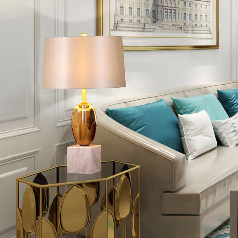 Modern Art Deco Fabric Crystal Marble Base 1-Light Table Lamp For Bedroom