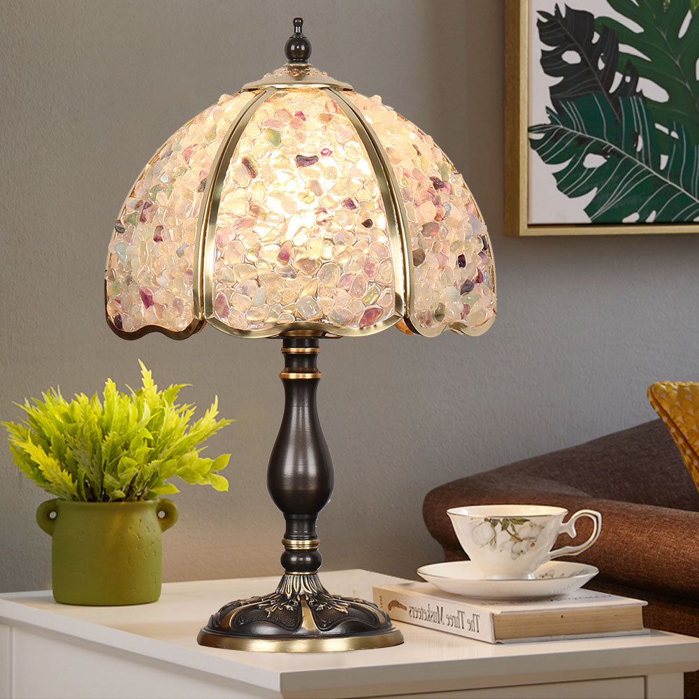Contemporary Creative Colored Crystal Copper Flower 1-Light Table Lamp For Bedroom