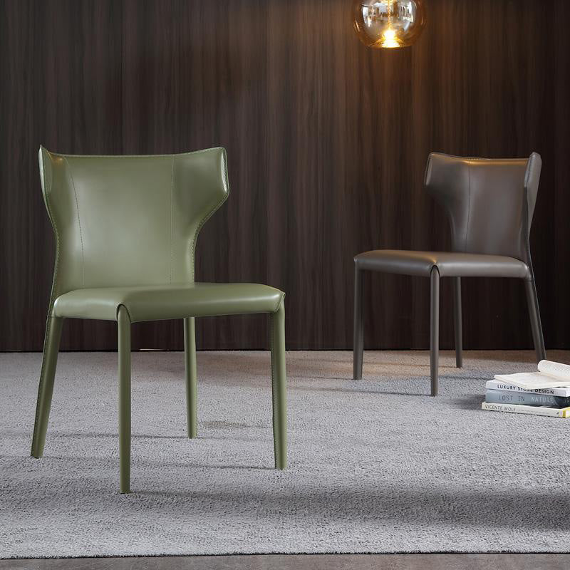 Modern Minimalist Square Artificial Leather Carbon Steel Frame Dining Chair Wing Back Armless For Dining Room