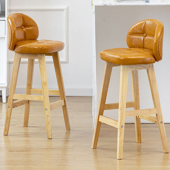 Modern Minimalist Square Wood Oiled Wax Leather Foam Bar Stool With Four Legs Backrest For Dining Room