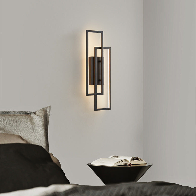 Modern Mid-century All Copper Rectangular Geometric LED Wall Sconce Lamp For Bedside