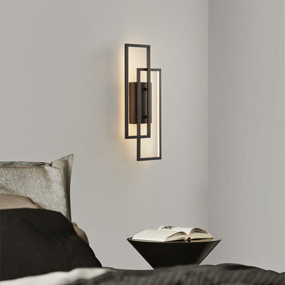 Modern Mid-century All Copper Rectangular Geometric LED Wall Sconce Lamp For Bedside