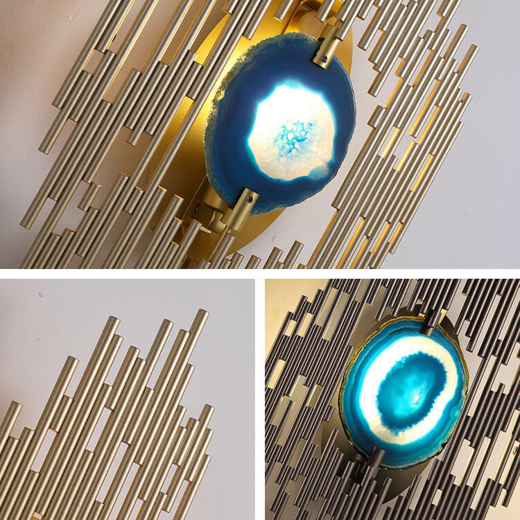 Nordic Light Luxury Metal Tube Blue Agate Slice 1-Light Wall Sconce Lamp