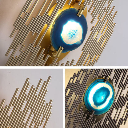 Nordic Light Luxury Metal Tube Blue Agate Slice 1-Light Wall Sconce Lamp
