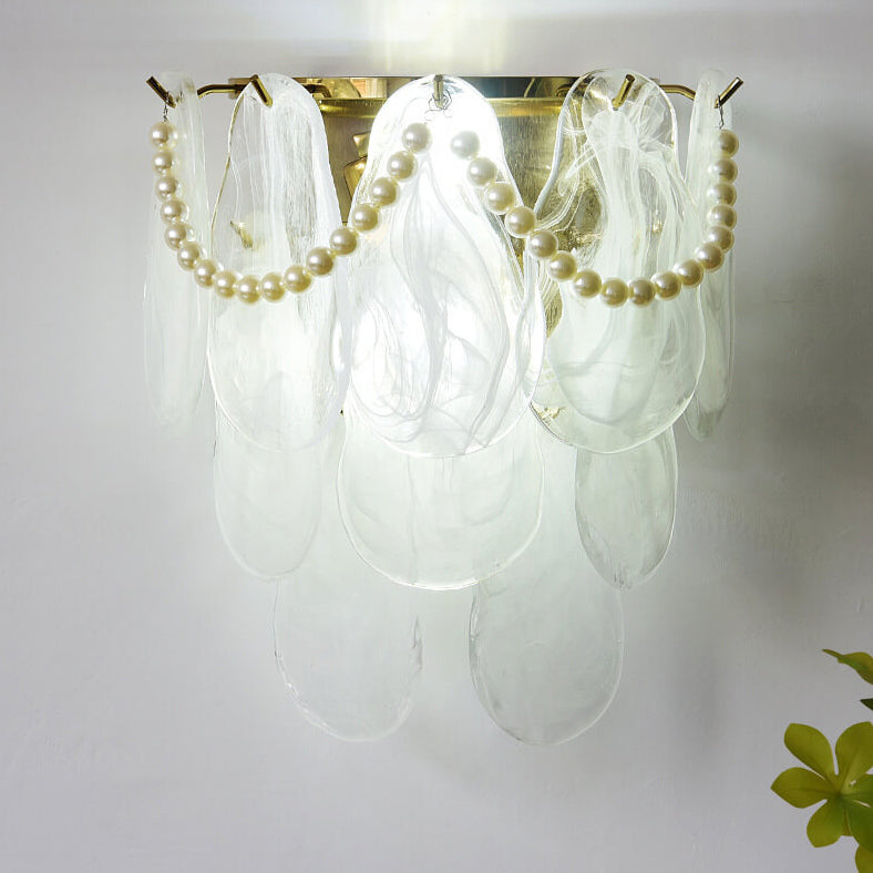 French Light Luxury Glass Shell Pearl 2-Light Wall Sconce Lamp
