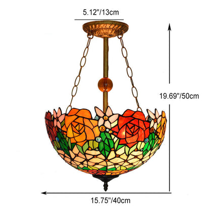 Tiffany Creative Stained Glass Rose 3-Light Pendant Light