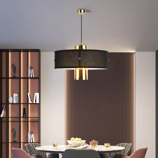 Modern Luxury Black Drum Gold Metal 1-Light Pendant Light