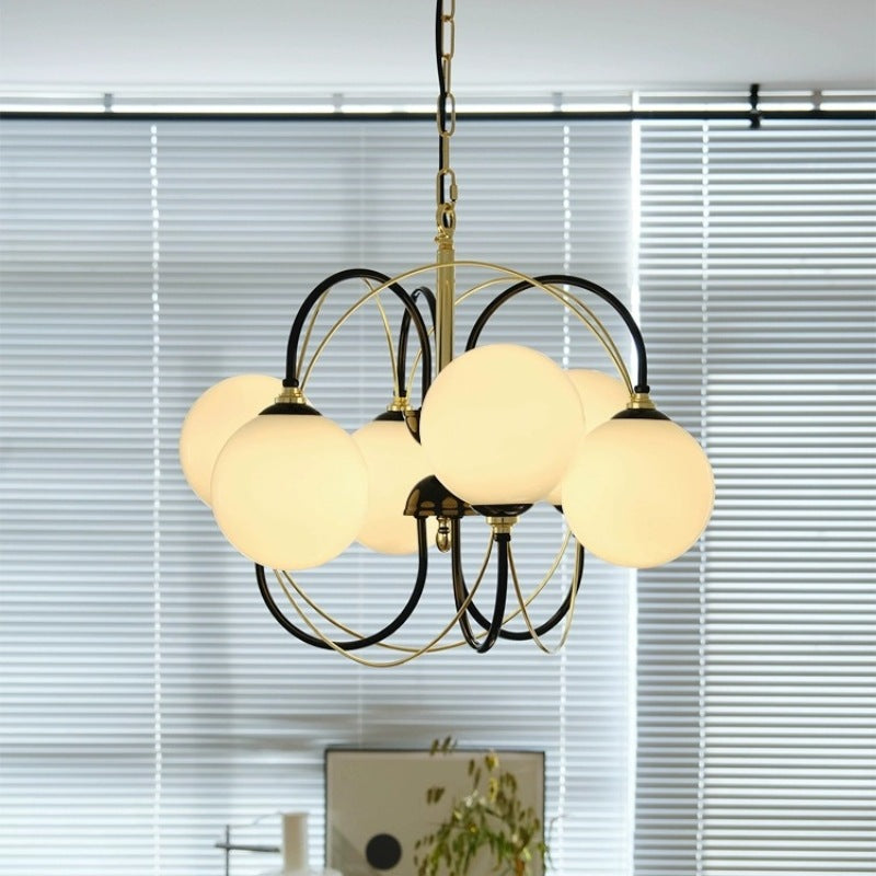 Traditional Vintage Irregular Twisted Orb Iron Glass 6-Light Chandelier For Living Room