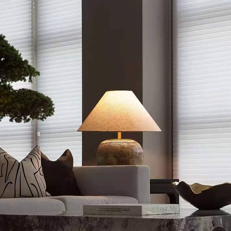 Chinese Vintage Fabric Ceramic Jar 1-Light Table Lamp