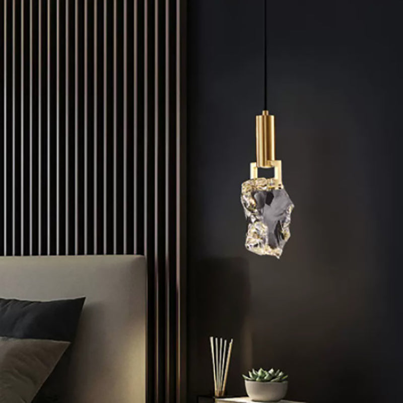 Modern Luxury Copper Irregular Crystal Stone LED Pendant Light For Living Room