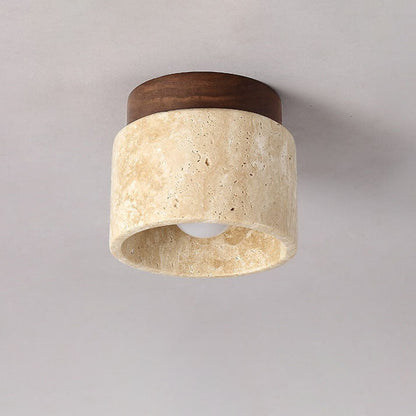 Traditional Vintage Round Travertine 1-Light Flush Mount Ceiling Light For Hallway