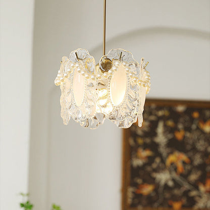 Traditional French Feather Pearl Petal Hardware Glass 1-Light Pendant Light For Bedroom