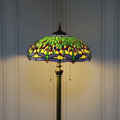 Tiffany Vintage Dragonfly Stained Glass Resin Dome 2-Light Standing Floor Lamp