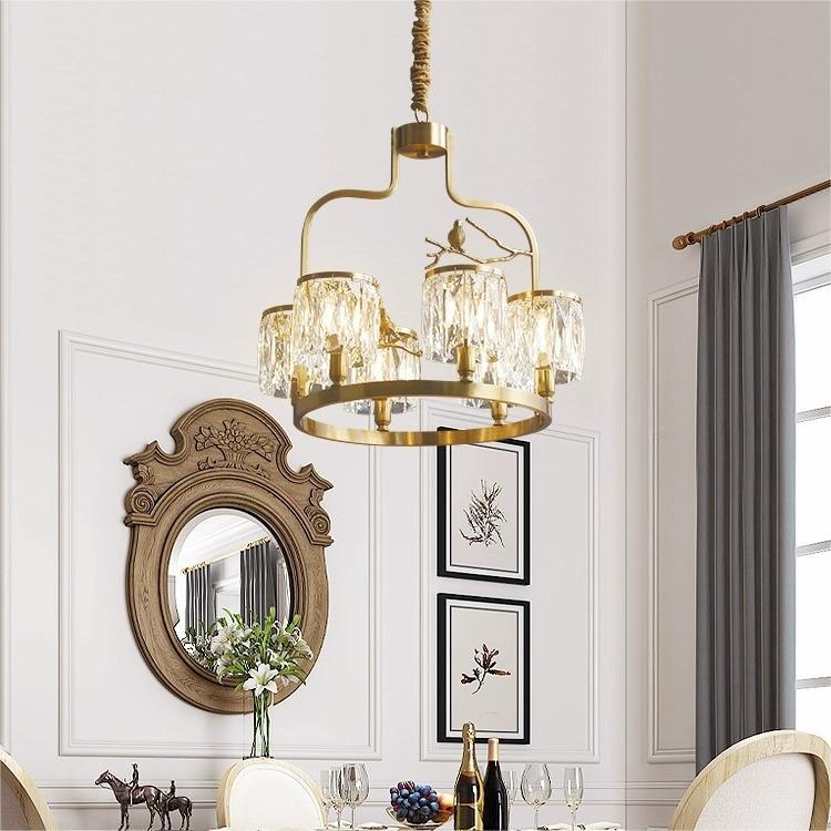 Contemporary Scandinavian Birdie Branch Crystal Copper 4/6 Light Chandelier For Bedroom