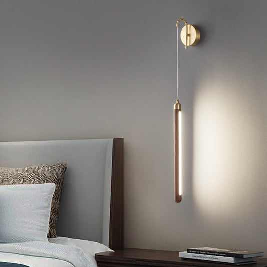 مصباح حائط LED بتصميم خطي عصري بسيط مصنوع من الخشب والنحاس والأكريليك لغرفة النوم 