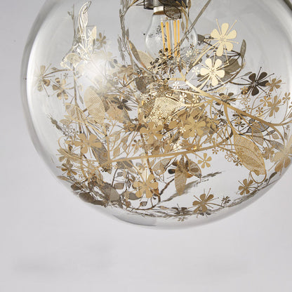 Modern Luxury Round Globe All Brass Glass 1-Light Pendant Light For Bedroom