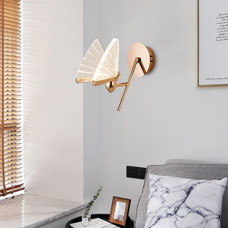 Modern Art Deco Zinc Alloy Butterfly Shape Acrylic LED Wall Sconce Lamp For Living Room