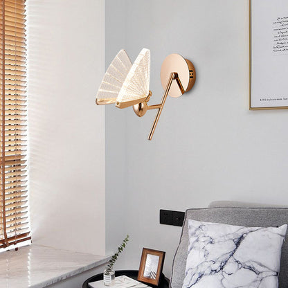 Modern Art Deco Zinc Alloy Butterfly Shape Acrylic LED Wall Sconce Lamp For Living Room