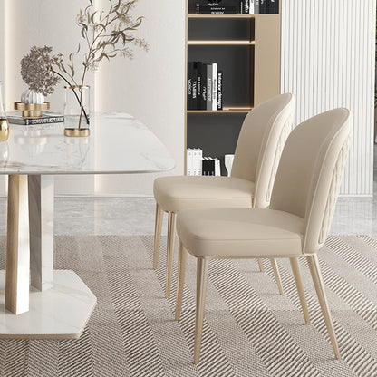Contemporary Nordic Curved Microfiber Leather Leather Upholstered Metal Tapered Legs Dining Chair Backrest For Dining Room