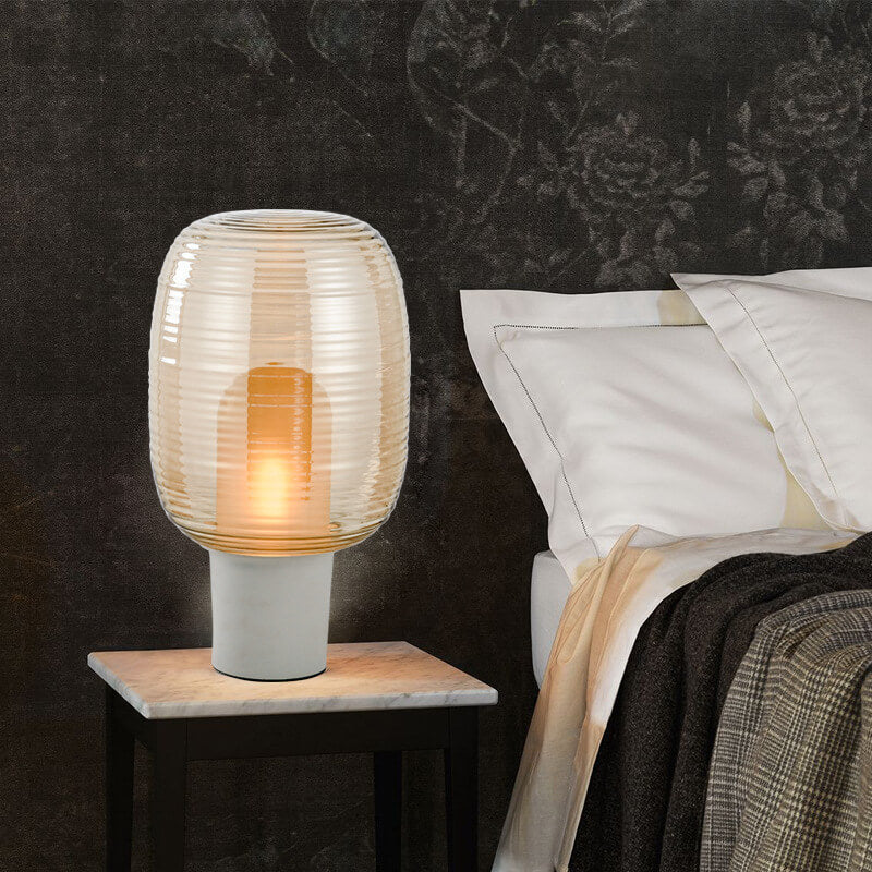 Modern Minimalist Striped Oval Glass 1-Light Table Lamp
