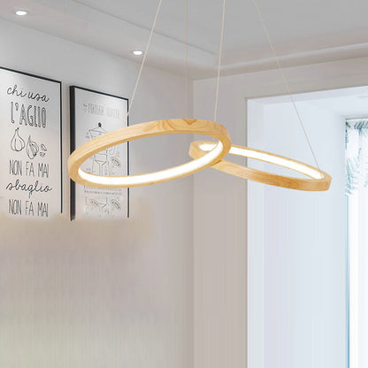 Contemporary Scandinavian Round Iron Oak LED Island LIght Pendant Light For Dining Room