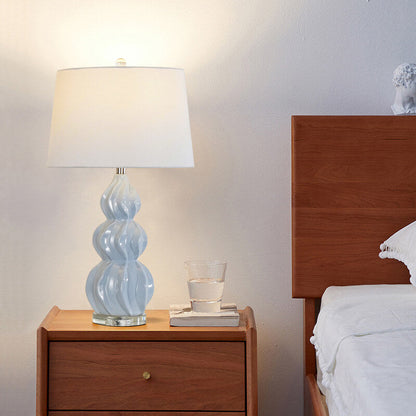 Modern Chinese Striped Gourd Ceramic Fabric 1-Light Table Lamp