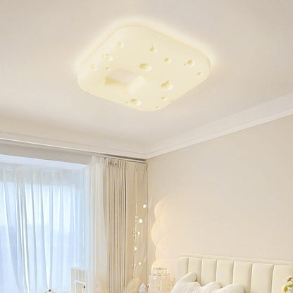 Contemporary Nordic Cream Cookies Design Square PE Shade LED Flush Mount Ceiling Light For Living Room