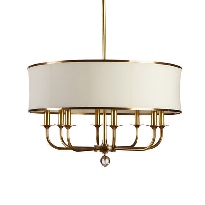 Contemporary Nordic Copper Iron Fabric Round Candle-Holder 8-Light Chandelier For Dining Room