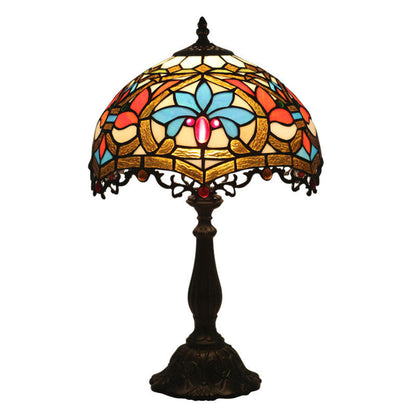 Traditional Tiffany Resin Zinc Alloy Glass Dome Bead 1-Light Table Lamp For Bedside