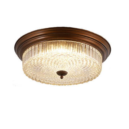 Contemporary Retro Metal Glass Round Ripple LED Flush Mount Ceiling Light For Living Room