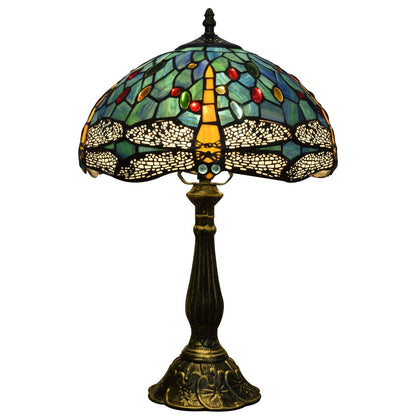Traditional Tiffany Vintage Dragonfly Stained Glass 1-Light Table Lamp For Study
