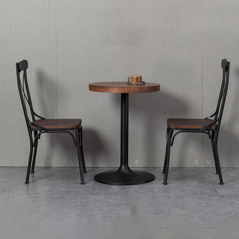 Contemporary Industrial PU Leather Wood Iron Square X Shape Back Dining Chair & Table Set For Dining Room