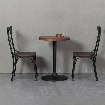 Contemporary Industrial PU Leather Wood Iron Square X Shape Back Dining Chair & Table Set For Dining Room