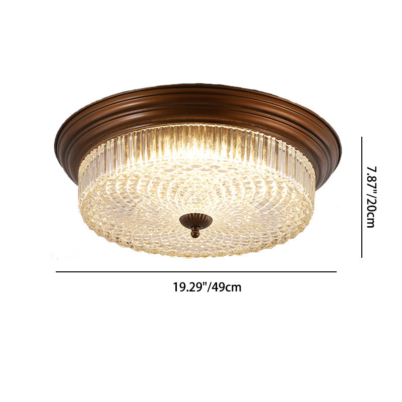 Contemporary Retro Metal Glass Round Ripple LED Flush Mount Ceiling Light For Living Room
