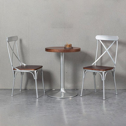 Contemporary Industrial PU Leather Wood Iron Square X Shape Back Dining Chair & Table Set For Dining Room