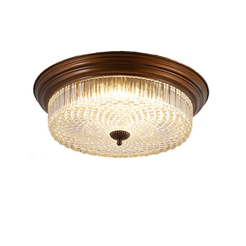 Contemporary Retro Metal Glass Round Ripple LED Flush Mount Ceiling Light For Living Room