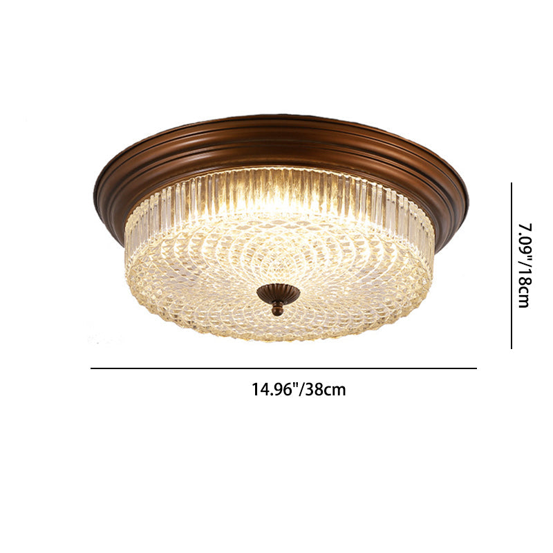 Contemporary Retro Metal Glass Round Ripple LED Flush Mount Ceiling Light For Living Room